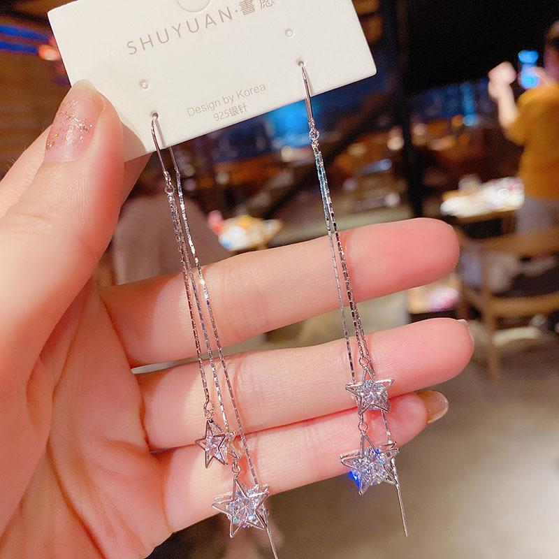 Korean Shining Star Fringed Earrings Ear Line For Women Girls Fashion Exquisite Light Luxury Personalized Earrings Party Date Gift