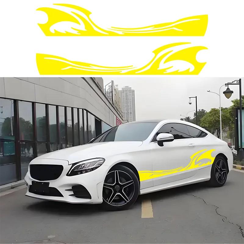 2 ks Vlnité Plamenové Grafiky Boční Samolepky na Karoserii Auta Plamenové Závodní Sportovní Pruhy Vinylové Obtisky pro Auto Univerzální
