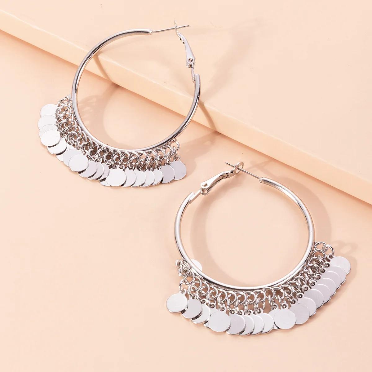 

Gold Sequin Tassel Hoop Drop Earrings Women s Luxury Ethnic Style Party Bridal Gift Accessories срібний