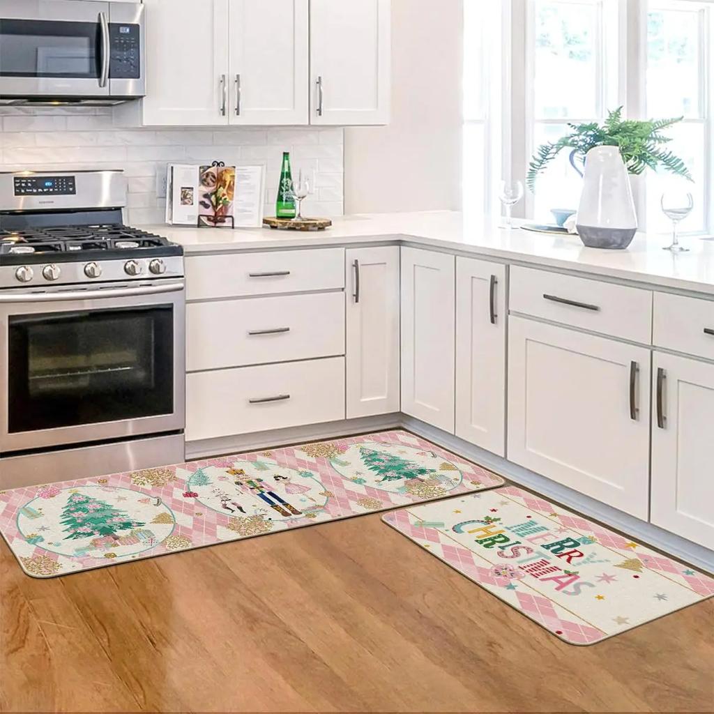 2pcs Christmas Kitchen Rug - Nutcracker Christmas Happy Mat - Slip-Resistant And Easy To Clean - Home Decoration