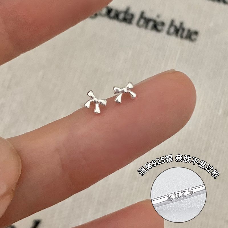 

Women s Evening Sterling Silver Stud Earrings, Small and Exquisite Bows 925 Sterling Silver Mini Bows Stud Earrings