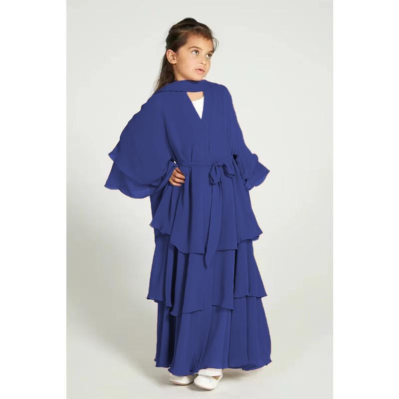Yiduoduo Elegant Three-Layer Chiffon Children's Dress (No Headscarf) - Style 21462