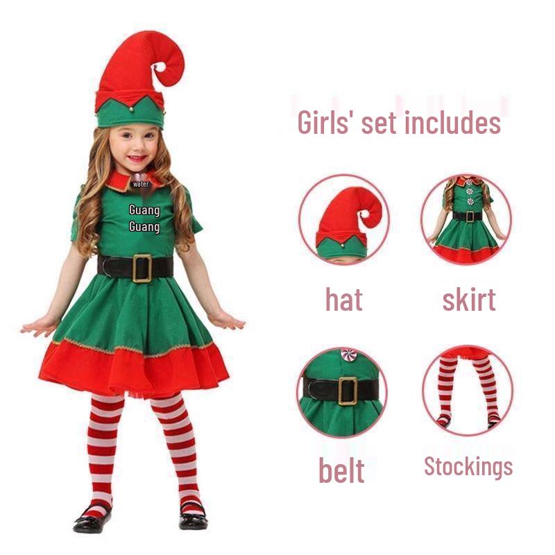 Świąteczny zielony kostium rodziny elfów na Boże Narodzenie i Halloween