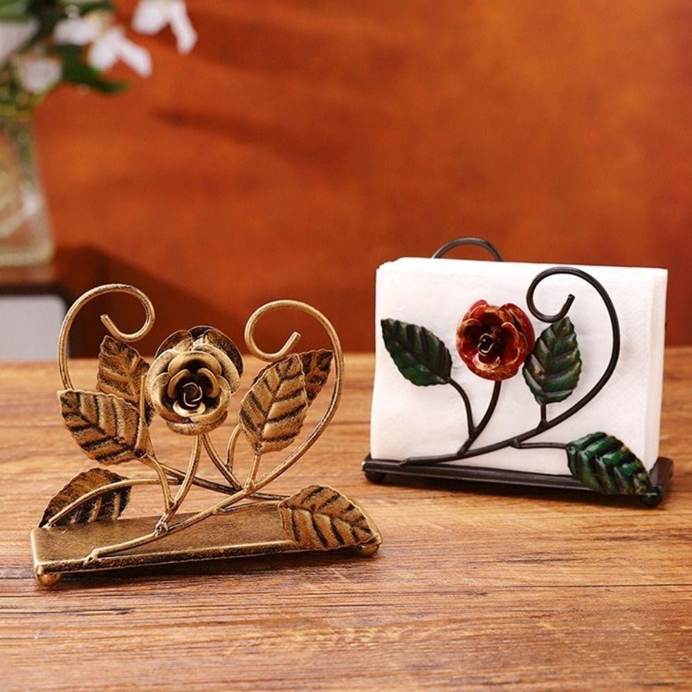 Hollowed-out Design Vertical Napkin Dispenser Rose Tissue Storage Rack Home Decor