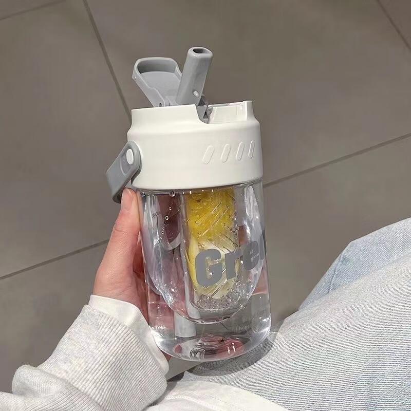 Portable Plastic Water Bottle with Straw and Tea Infuser