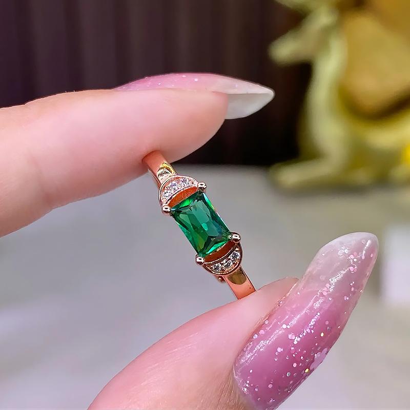 Inel Tezaur Smarald Imitat Fațetat Dreptunghiular Inel Mic de Damă Placat cu Aur Roz