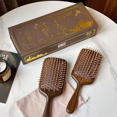 Imylan Large Gold Sandalwood Charm Air Cushion Comb for Home Head and Scalp Massage, Large Plate Meridian Smooth Hair Comb