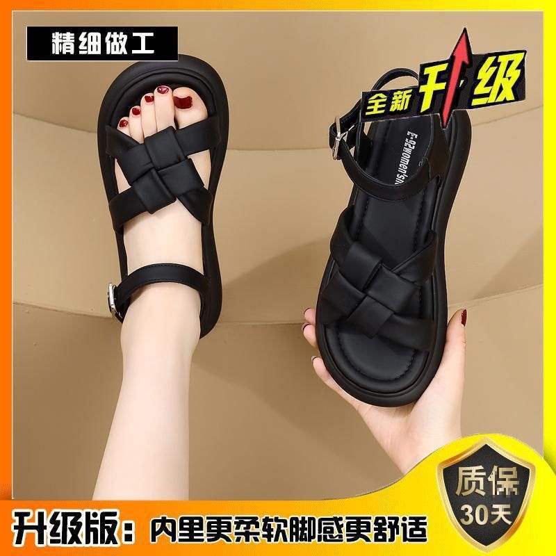 Sports Sandals Women's Summer 2025 New Roman Flat-bottomed Woven Soft-soled Lightweight Student Non-slip One-word Beach Shoes