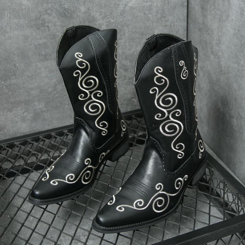 Fashion New Winter Fashion High Tops Embroidery Pattern Western Cowboy Boots For Men's Casual Luxury Brand High-top Shoes Zapatos Hombre