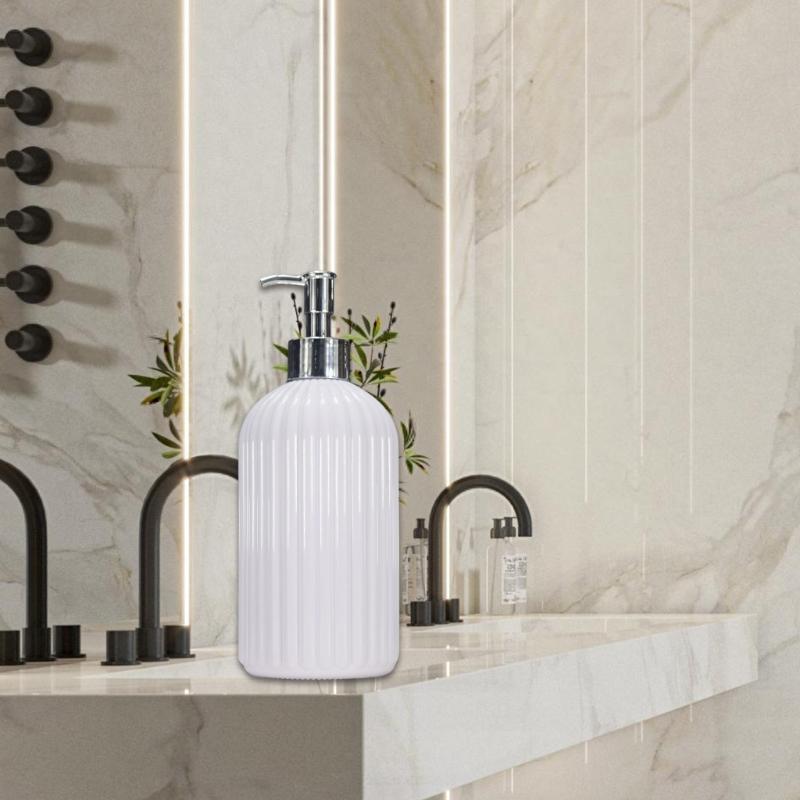 Moderner gestreifter Seifenspender 500 ml Seifenspender mit Pumpe Nachfüllbare Handpumpflasche für Shampoo Spülung