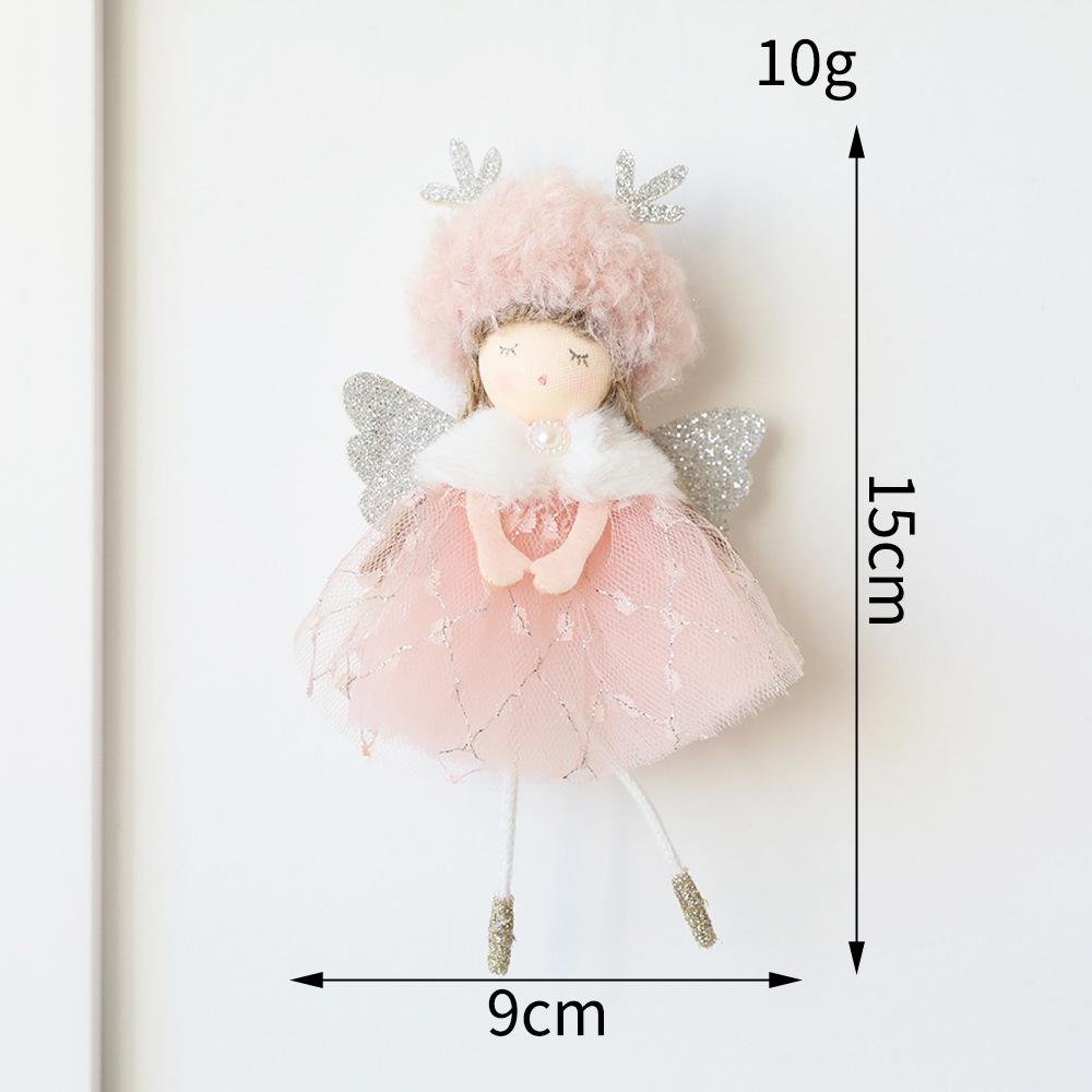 Angel Deer Antler Girl Pendant with Gauze Skirt - Christmas Tree Decoration & Holiday Gift розовый