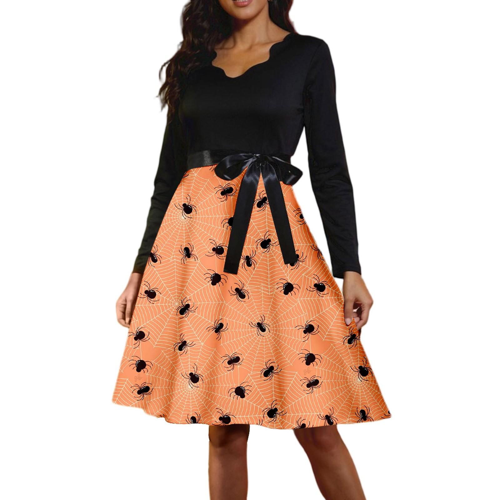 

Женские повседневные модные винтажные длинные платья с длинным рукавом на Хэллоуин и графическим принтом M шафрановый