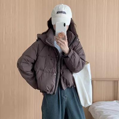 Puff Hooded Down Jacket Women's Short 2025 Winter New Thickened Contrasting Zipper Sleeves White Duck Down Bread Jacket