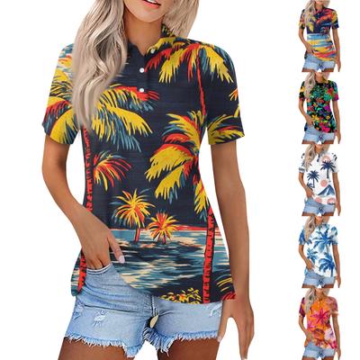 Women's Fashion Casual Lapel Short Sleeve Print Shirt Women's Button Up Tops