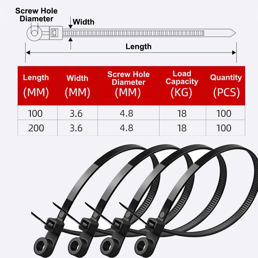 100pcs Self-Locking Screw Hole Cable Ties Heavy Duty Cord Zip Ties  Car Daily Repair