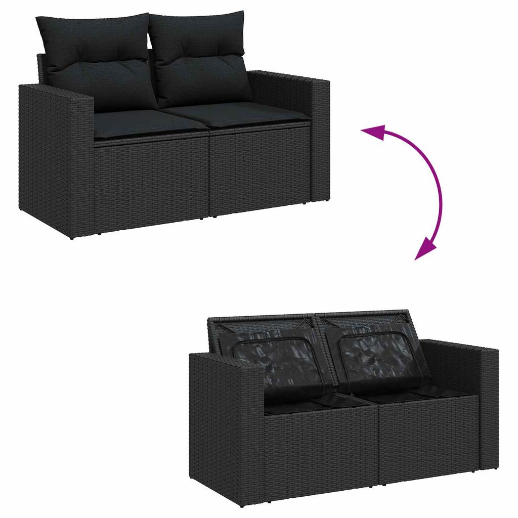 Garden Sofa Set with Cushions 13 pcs Black Poly Rattan