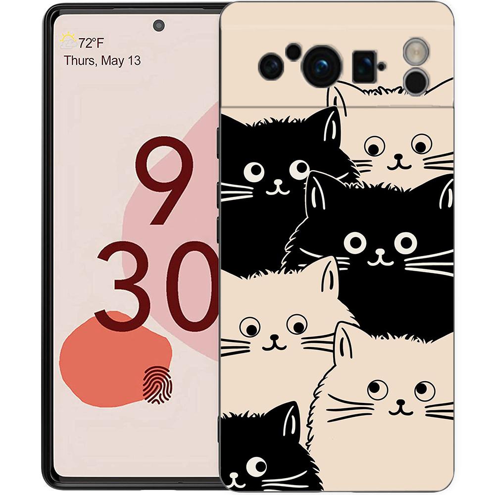 Cute Cat Phone Case For Google Pixel 9 8 7 6 Pro XL 8A 6A 7A 5G Soft Shockproof TPU Black Cover Fundas