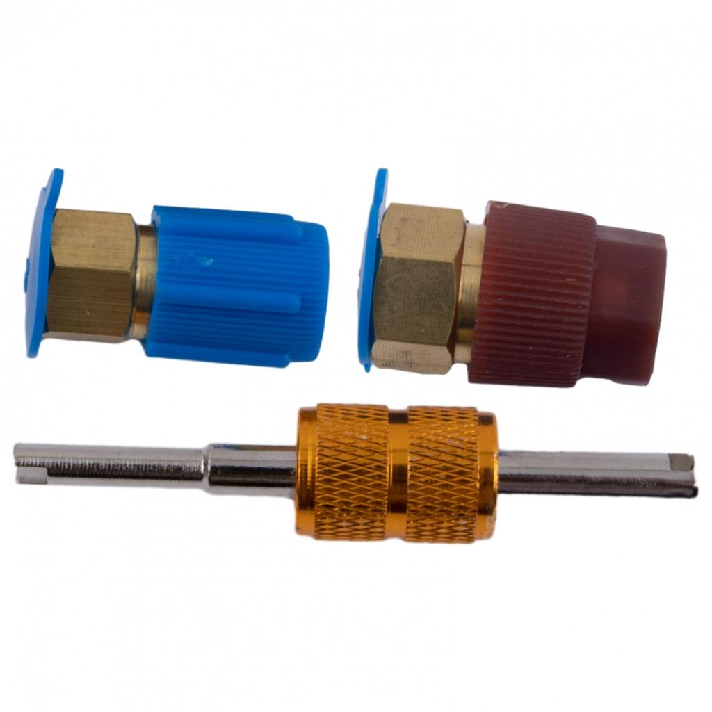 Kit R12 a R134A 2 Pezzi Tappo Blu/Rosso Raccordo Valvola di Riempimento