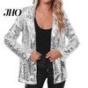 Sequin Outerwear Women's Jacket Shiny Open Front Blazer Evening Women Party Sparkly Long Sleeve Cardigan Coat with Pockets Elegant