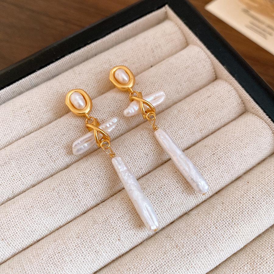 Oval Freshwater Pearl Pendant Earrings Retro Exaggerated Trendy Women Jewelry