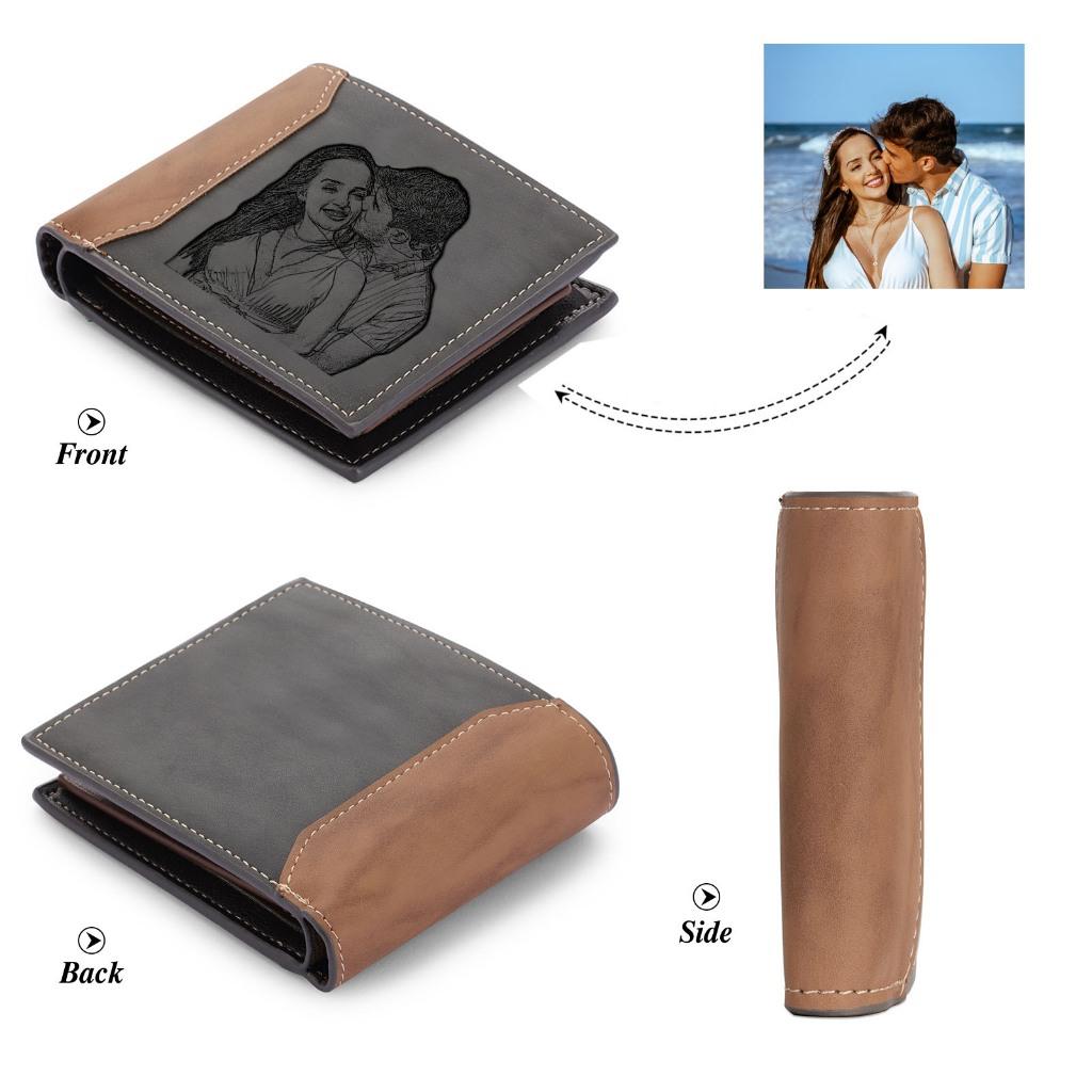 Picture Card Holder Wallet Bifold Wallet for Men Gift for Husband Father's Day Anniversary Birthday Gifts