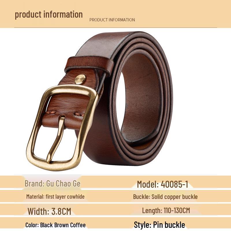 Men's Genuine Leather Retro Distressed Handmade Belt, Korean Style Casual Versatile for Jeans