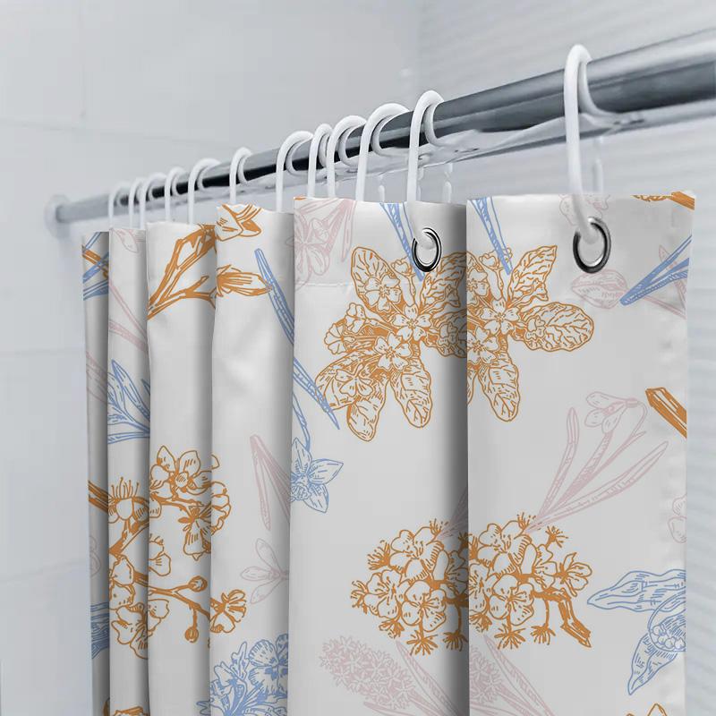Bathroom Shower Curtain Floral Decorative Pattern Waterproof Fabric Home Decoration for Bathrooms Orange Blue White Size70 X 183