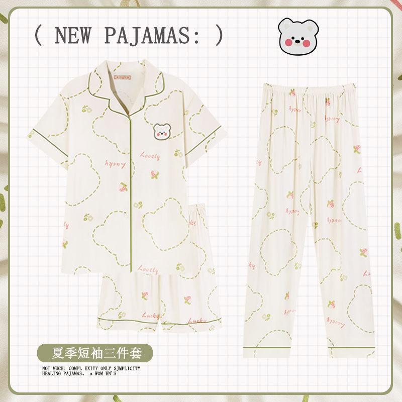 Soft Waxy Rabbit Pajamas Women's Japanese Milk Gentle and Cute Cartoon Girly Casual Short-sleeved Loungewear Three-piece Set