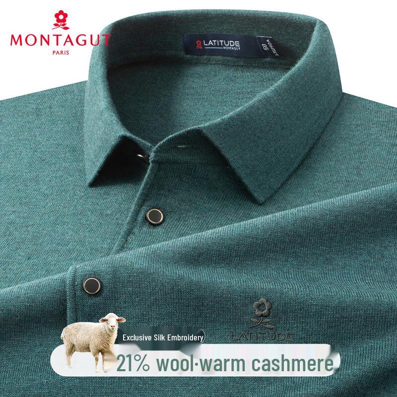 MONTAGUT Men's Cashmere Wool Blend Polo Collar Knit Sweater