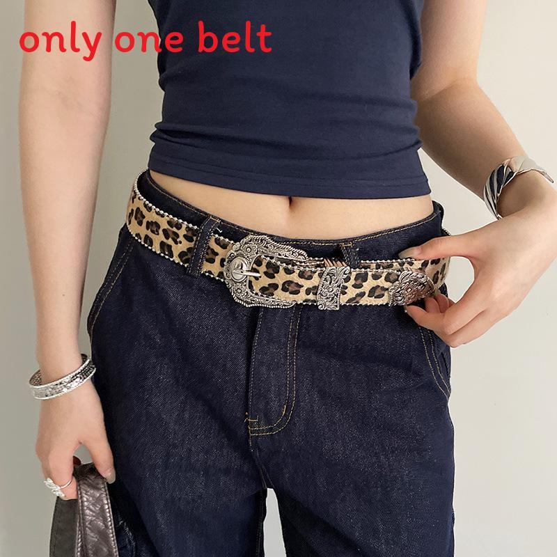 Bohemian Leopard Print Leather Belt For Women With Alloy Buckle For Casual Wear