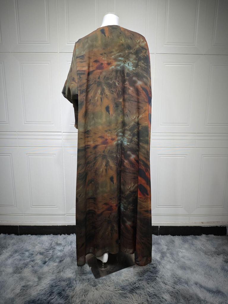 Modest Chiffon Print Muslim Abaya Coat Dress