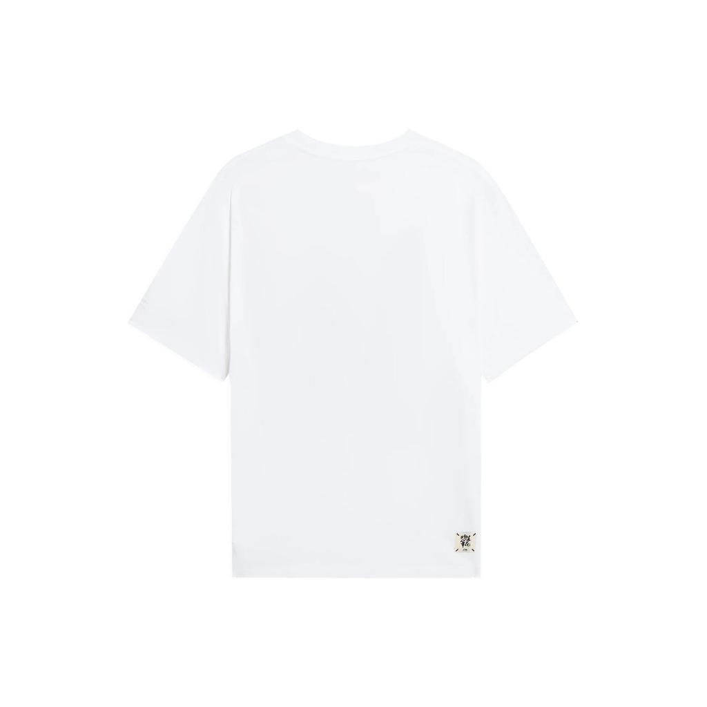 Li-Ning Sports Trend Series Creative Floral Cartoon Print Round Neck Short Sleeve T-Shirt Men Tops White AHSS753-1