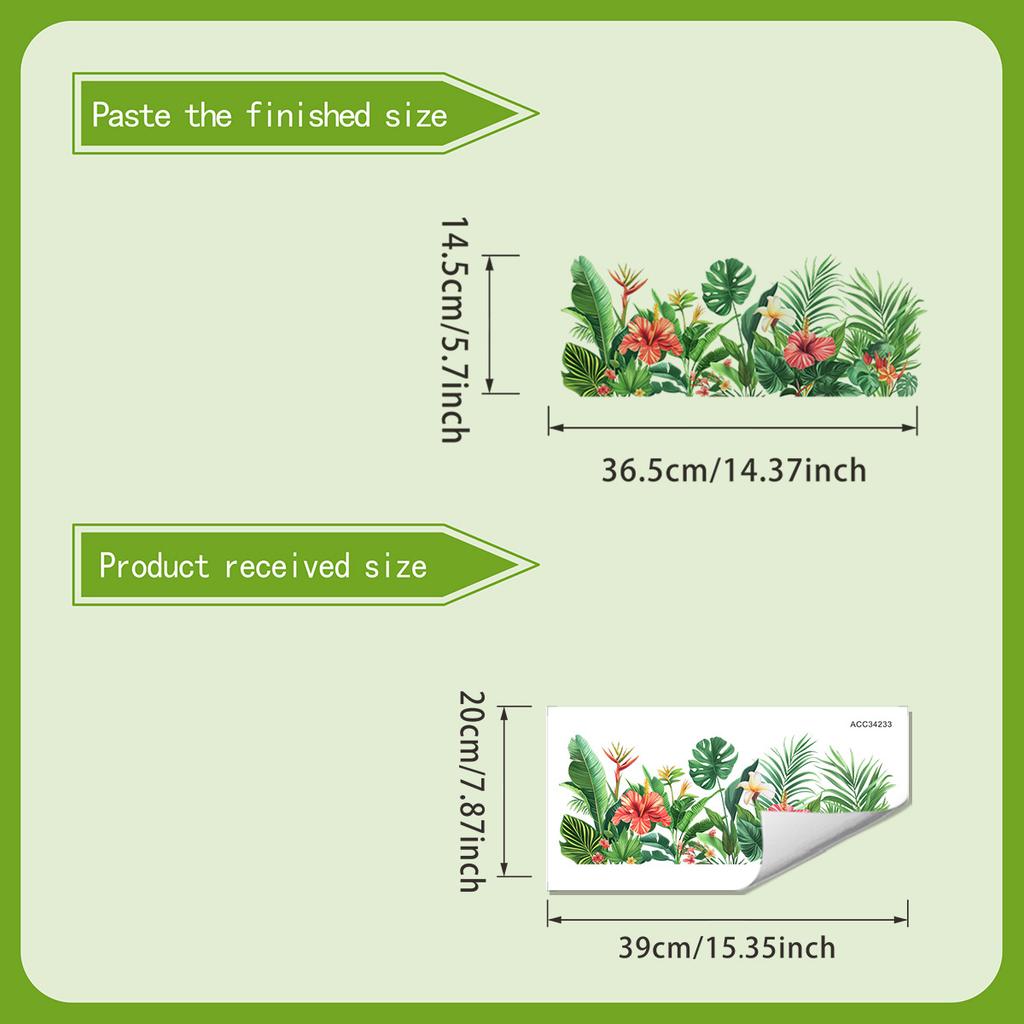 Tropical Green Plant Wall Stickers, Waterproof Wall Stickers, Turtle-back Bamboo, Hibiscus Flower Decorative Stickers