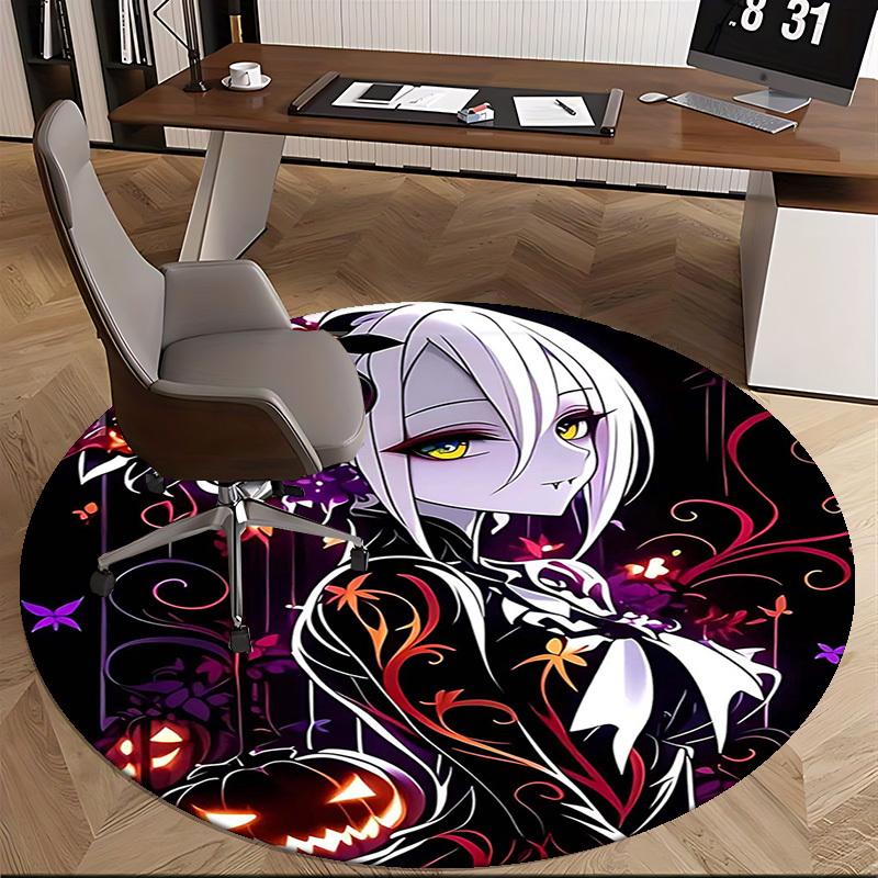 1pc Halloween Pumpkin & Floral Design Round Carpet Anime Inspired Office Chair Mat, Non Slip Rug for Home Decor, Gift, Office, Living Room