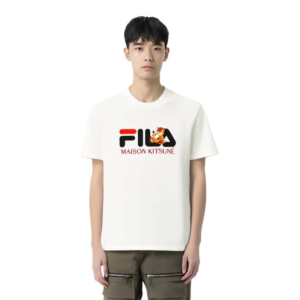 Fila X Maison Kitsune Classic Fox Casual Fashion Versatile Sports Short Sleeve T-Shirt Men Tops Cloud-White F11M529101F-WT