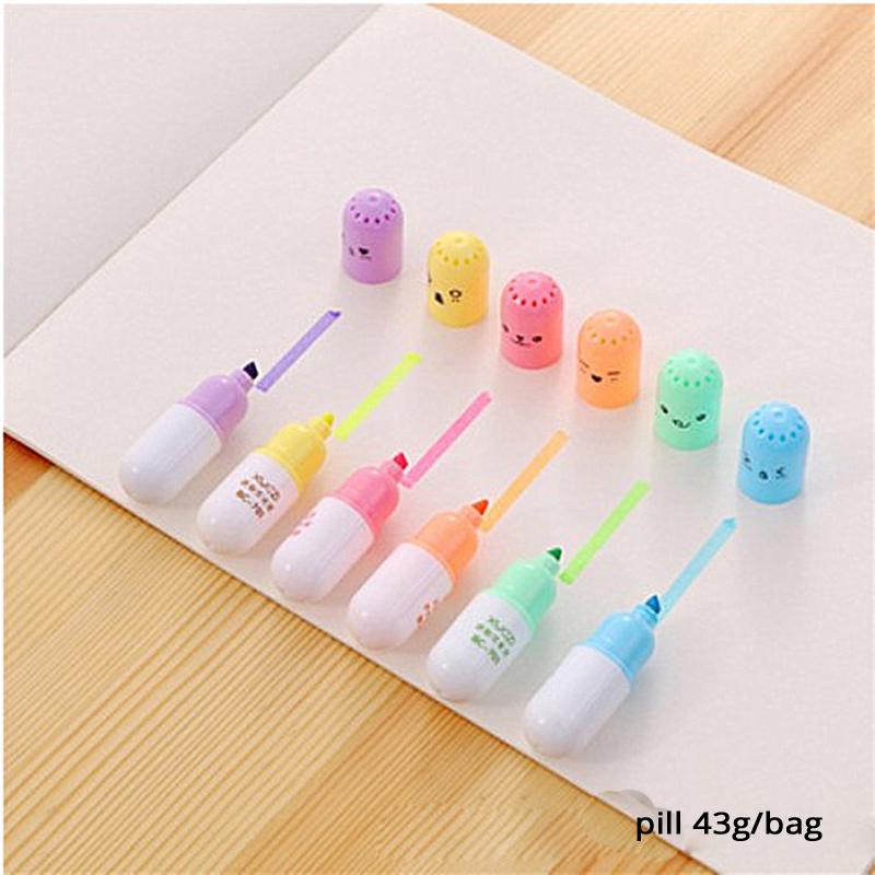 6pcs/bag Highlighter Colored Marker Pens Creative Design PaintingGraffitiMarker Highlighters for School Six Colors Stationery