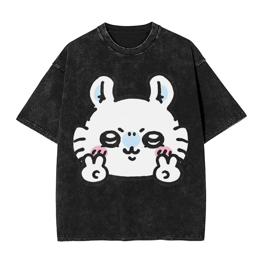 Chiikawas Metal Band Usagi T Shirts Hip Hop Washed Short Sleeve Street TShirt for Men Women Tops Streetwear Summer Tops Tees