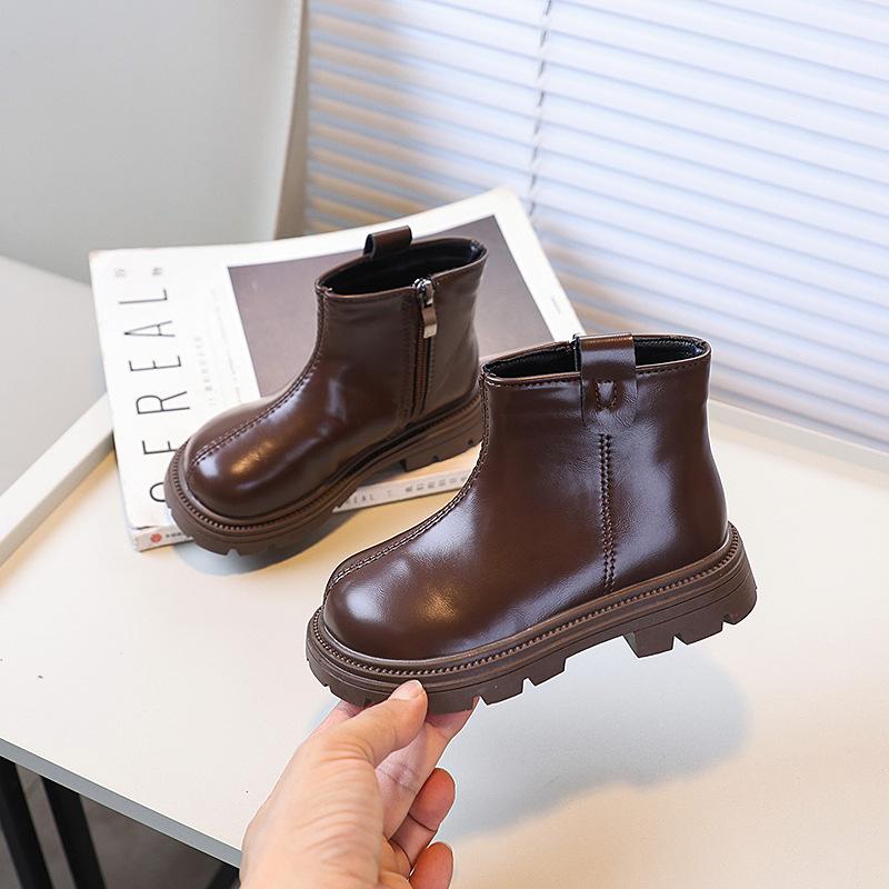 Classic Children's Winter Cotton Boots Retro  Girls School Ankle Boots Thick Bottom Simple Kids Plush Boots Zipper