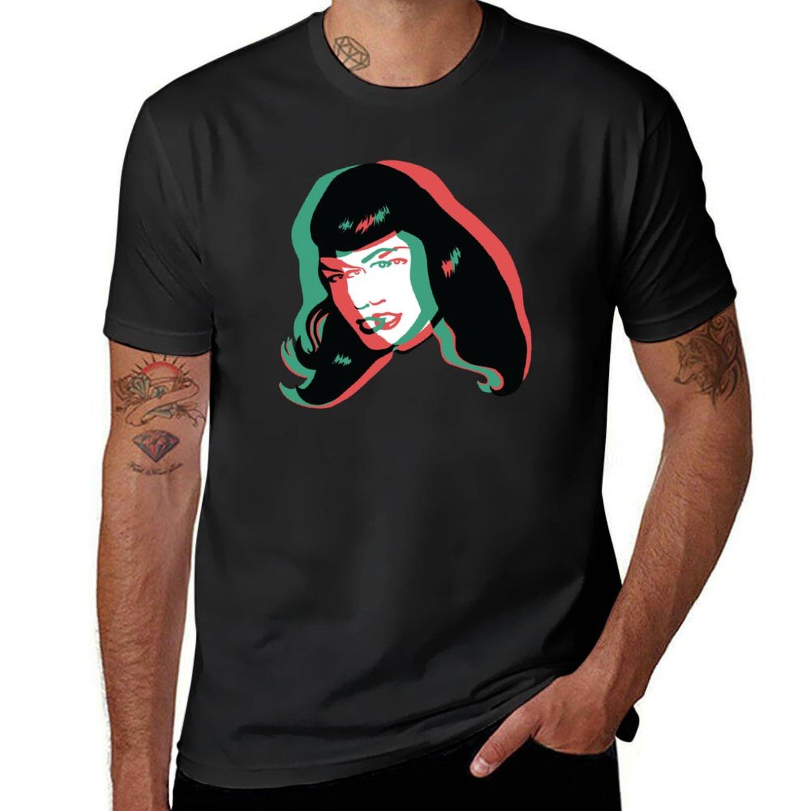 3D Bettie Page T-Shirt tops vintage Short sleeve tee men S