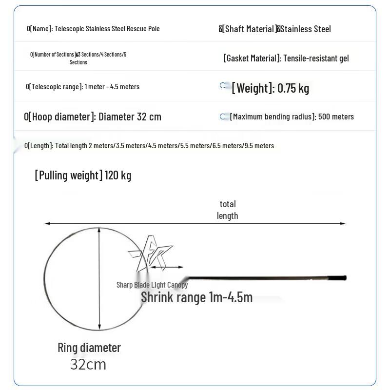 Lifesaving Telescopic Rescue Pole With Ring