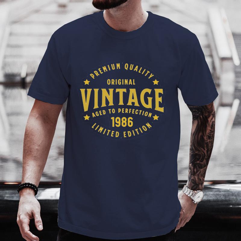Unisex T-Shirt mit Rundhalsausschnitt Hergestellt 1986 Kassettenband Grafik-T-Shirt Retro Vintage Geburtstag Lässiges Kurzarm-Oberteil Für Musikgeschenk Tragen