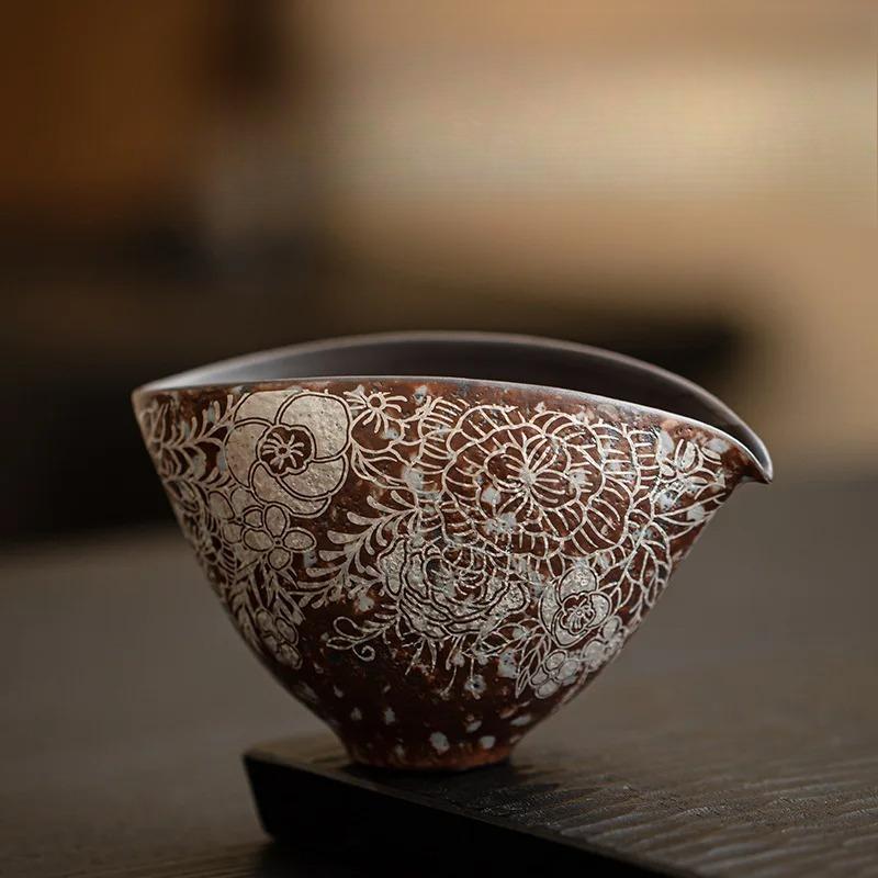 

170 мл ретро позолоченный серебряный цветочный чайный кувшин древняя старая горная глина грубая керамика чахай кофе справедливость чашка чайные сервизы принадлежности 200ml