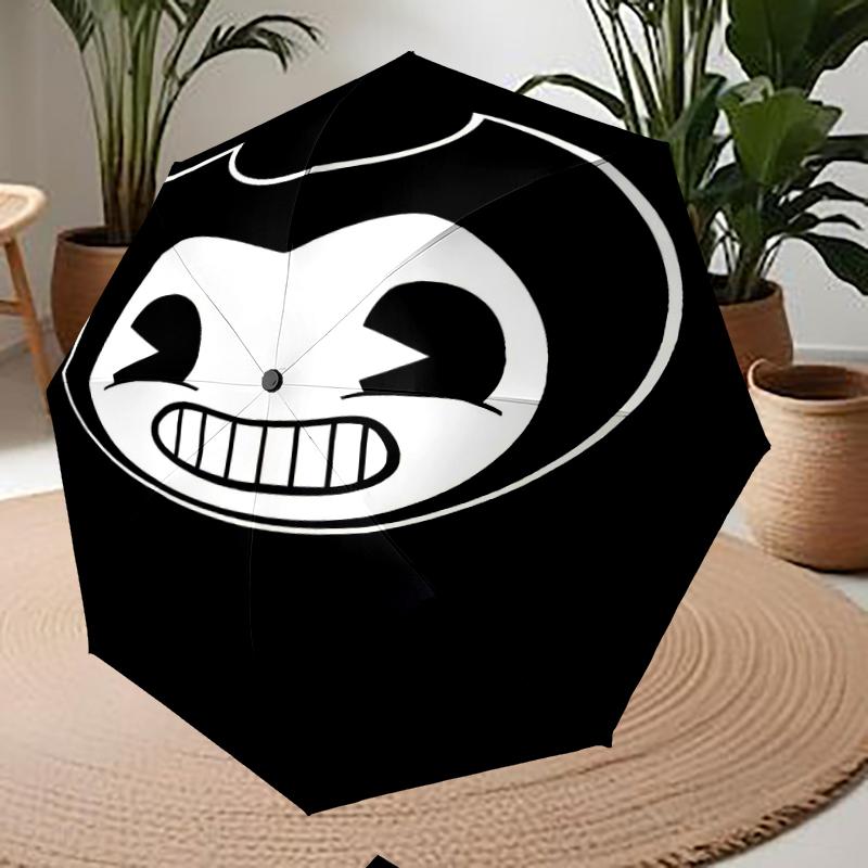 Bendy and the Ink Machine Theme Automatic Umbrella, Lightweight & Portable, 8 Rib, Perfect for Outdoor Travel, Birthdays, Christmas, Gifts.