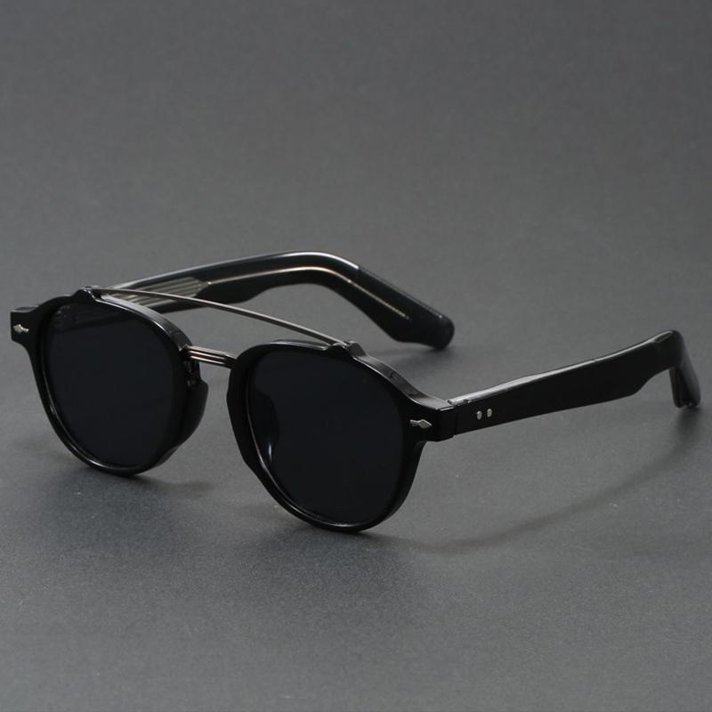HBK Double Bridge Sunglasses - Round Frame Face Slimming Design - K-Style Vintage Unisex OEM