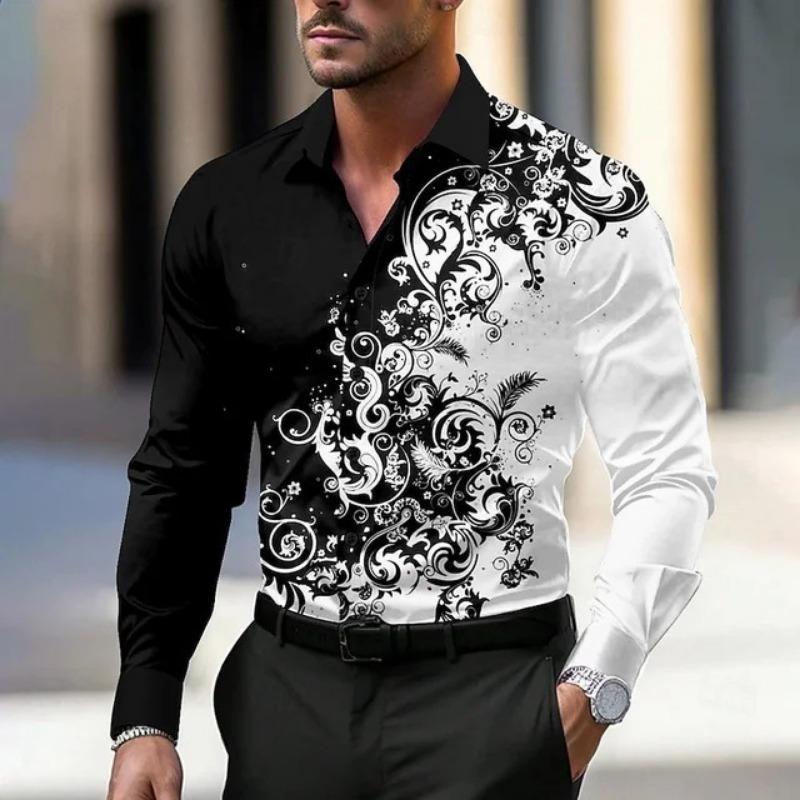Men S Long Sleeve Button Down Colour Block 3d Printed Casual Shirt