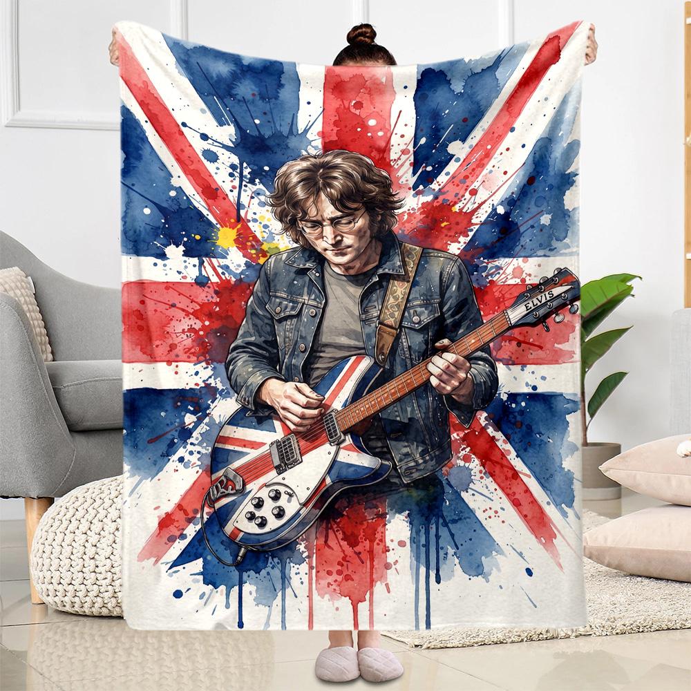 John Lennon Union Jack Guitar Blanket Soft & Cozy Suitable for Sofa Bed Picnics Four Seasons Universal Digital Print Birthday Christmas Gift Blanket
