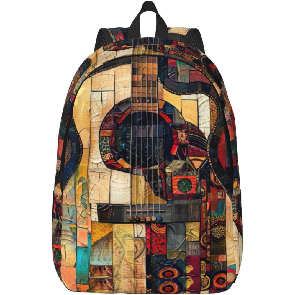Art Guitar Pattern Print Canvas Backpack Travel Backpack Carry On Backpack Business Work Travel