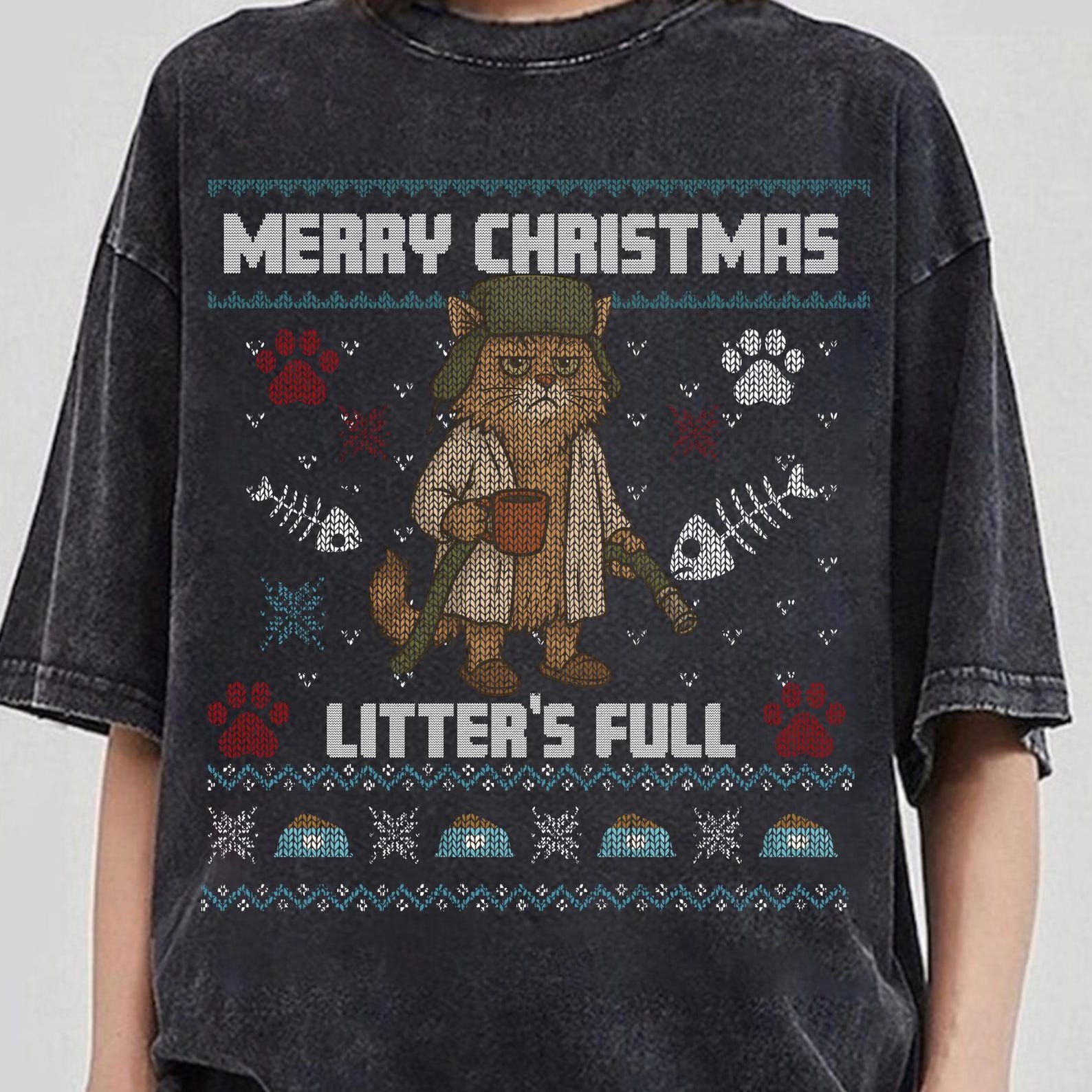 Litter s Full Christmas Ugly, Merry Christmas Litter s Full Tee, Vacation Cat Shirt, Holiday Movie Humor Tee, Vacation Eddie Meow Christmas 3XL