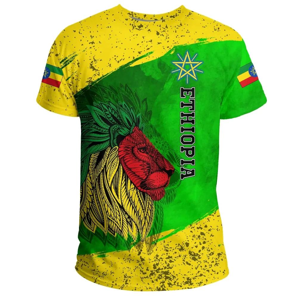 Ethiopian Flag Graphic T Shirt King Indigenous Tribe Lion 3D Printed T-shirts Men Women Casual Summer Ethiopia National Day Tops