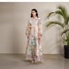 Women's Turn Down Collar Long Sleeve Maxi Dress Slim Fit Mid Waist Elegant Floral Print Shirt Dress